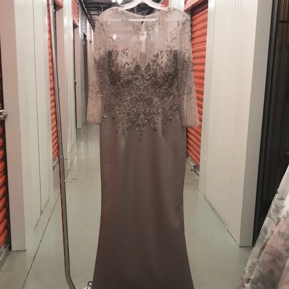 Montage by MonCheri 3/4 sleeves illusion hand beaded bodice gown - Picture 10 of 15